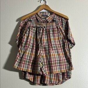Vintage Women’s 2 piece Shirt and Shorts Set- Plaid